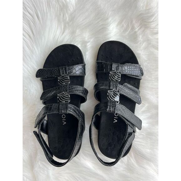 🆕Vionic Amber Women's Strappy Sandals Black Size 6 Casual Summer - Picture 1 of 10